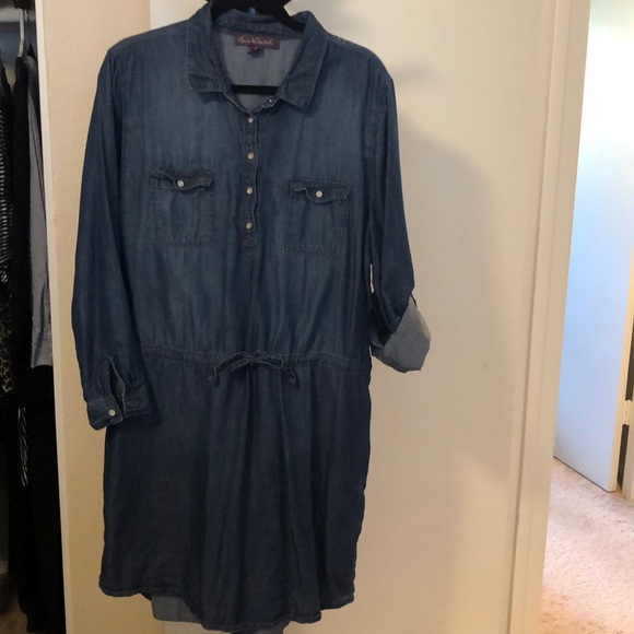 Denim inspired dress with waist tie - Picture 1 of 3